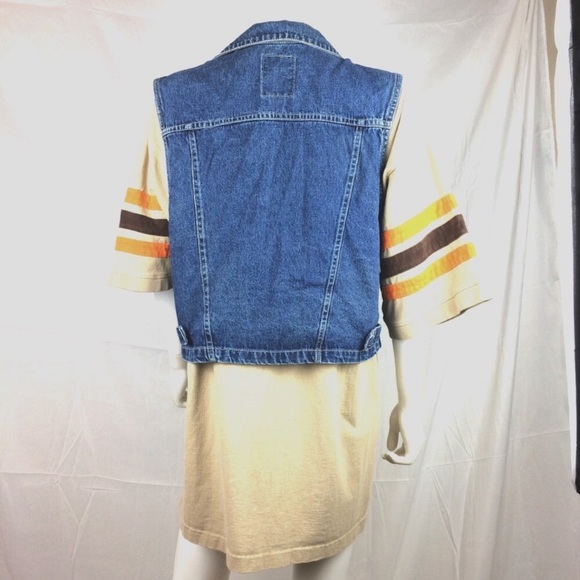 Vintage denim jacket blue jean sleeveless vest Top - Picture 6 of 8